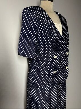 Navy Polka Dot Midi Skirt with White Spots